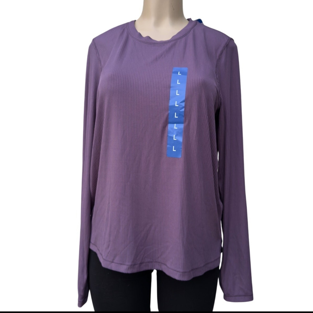 Danskin Ladies' Ribbed Long Sleeve Active Top Purple, Size L NWT